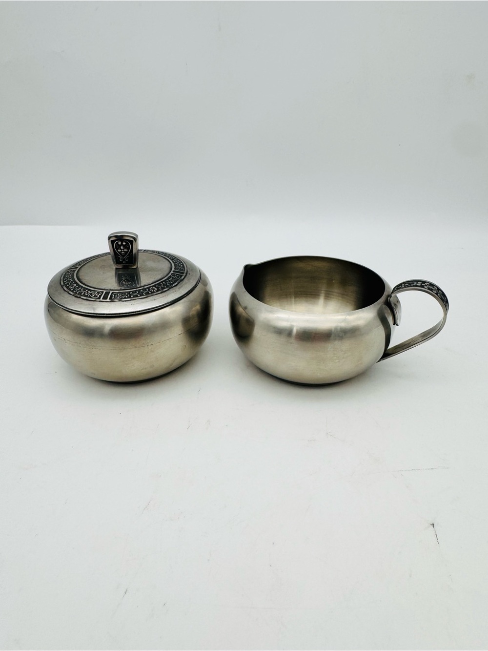 Vintage Cordova Stainless Steel Sugar Bowl and Creamer Set 1969 Solid 18-8